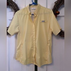 Columbia Yellow Short Sleeved Preformance Fishing Shirt Women's Size Large